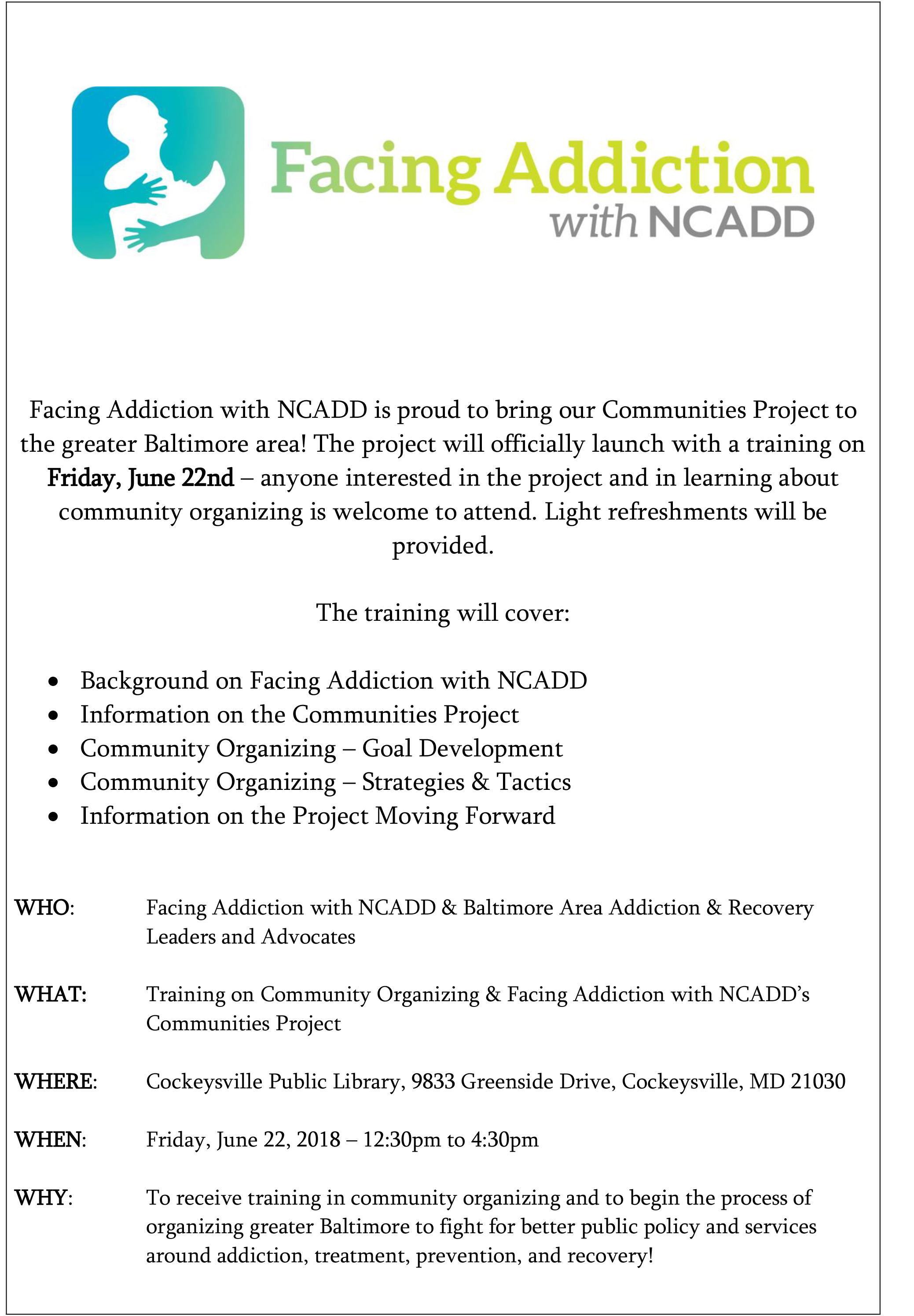 Facing Addiction Training with NCADD on June 22, 2018 - Quitthehabit.org